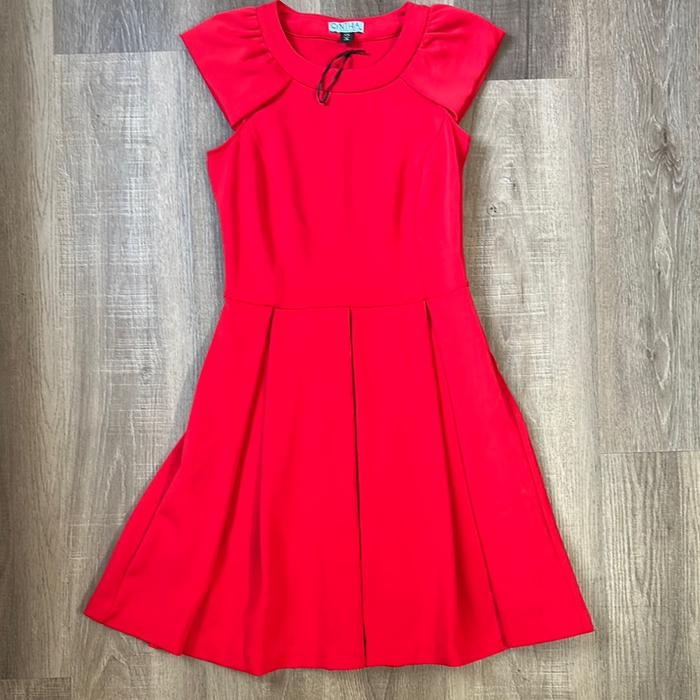 Cynthia Rowley Red Pleated Fit and Flare Midi Dress